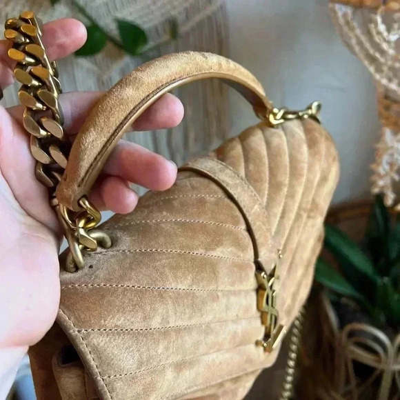 YSL Saint Laurent College Chain Bag Quilted Suede Designer Handbag Crossbody - Picture 9 of 16